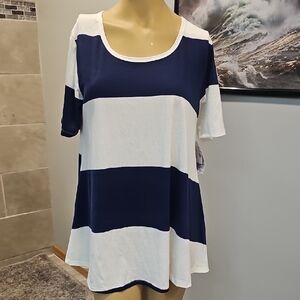 Lularoe Perfect Tee-Navy and White Striped! NWT!